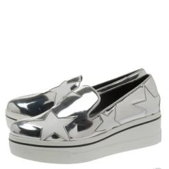Stella McCartney Metallic Silver Faux Leather Binx Star Platform Slip On Sneakers Size 40 For Women -Stella McCartney Sales luxury women stella mccartney new shoes p183928 002