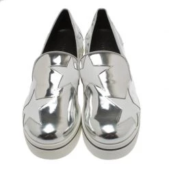 Stella McCartney Metallic Silver Faux Leather Binx Star Platform Slip On Sneakers Size 40 For Women -Stella McCartney Sales luxury women stella mccartney new shoes p183928 005
