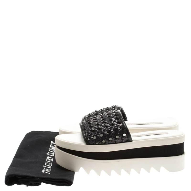 Stella McCartney Black Faux Woven Leather Wicker Platform Slides Size 36 For Women 10 Stella McCartney Black Faux Woven Leather Wicker Platform Slides Size 36 For Women - Image 8
