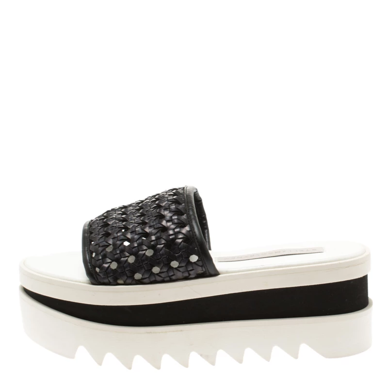 Stella McCartney Black Faux Woven Leather Wicker Platform Slides Size 36 For Women 4 Stella McCartney Black Faux Woven Leather Wicker Platform Slides Size 36 For Women - Image 2