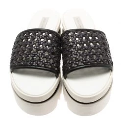 Stella McCartney Black Faux Woven Leather Wicker Platform Slides Size 36 For Women 12 Stella McCartney Black Faux Woven Leather Wicker Platform Slides Size 36 For Women -Stella McCartney Sales luxury women stella mccartney new shoes p183930 006