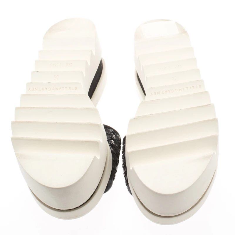 Stella McCartney Black Faux Woven Leather Wicker Platform Slides Size 36 For Women 8 Stella McCartney Black Faux Woven Leather Wicker Platform Slides Size 36 For Women - Image 6