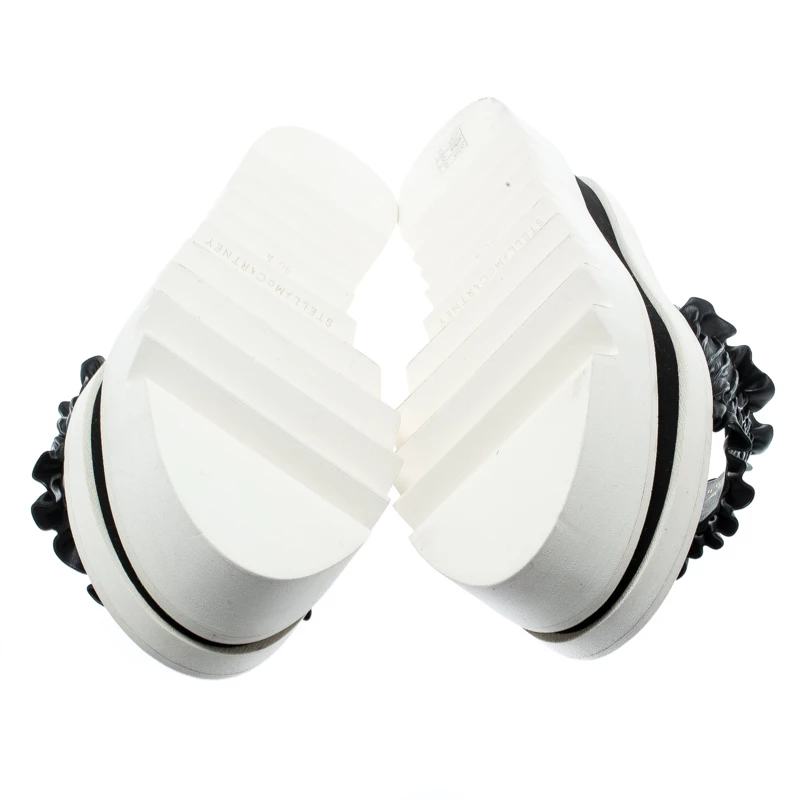 Stella McCartney Black Ruffle Faux Leather Platform Slide Sandals Size 40.5 For Women 8 Stella McCartney Black Ruffle Faux Leather Platform Slide Sandals Size 40.5 For Women - Image 6