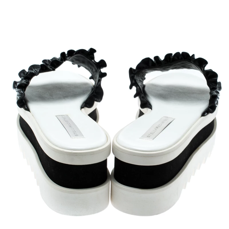 Stella McCartney Black Ruffle Faux Leather Platform Slide Sandals Size 40.5 For Women 7 Stella McCartney Black Ruffle Faux Leather Platform Slide Sandals Size 40.5 For Women - Image 5