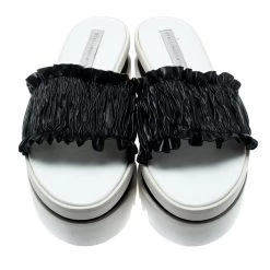 Stella McCartney Black Ruffle Faux Leather Platform Slide Sandals Size 40.5 For Women 12 Stella McCartney Black Ruffle Faux Leather Platform Slide Sandals Size 40.5 For Women -Stella McCartney Sales luxury women stella mccartney new shoes p192809 006