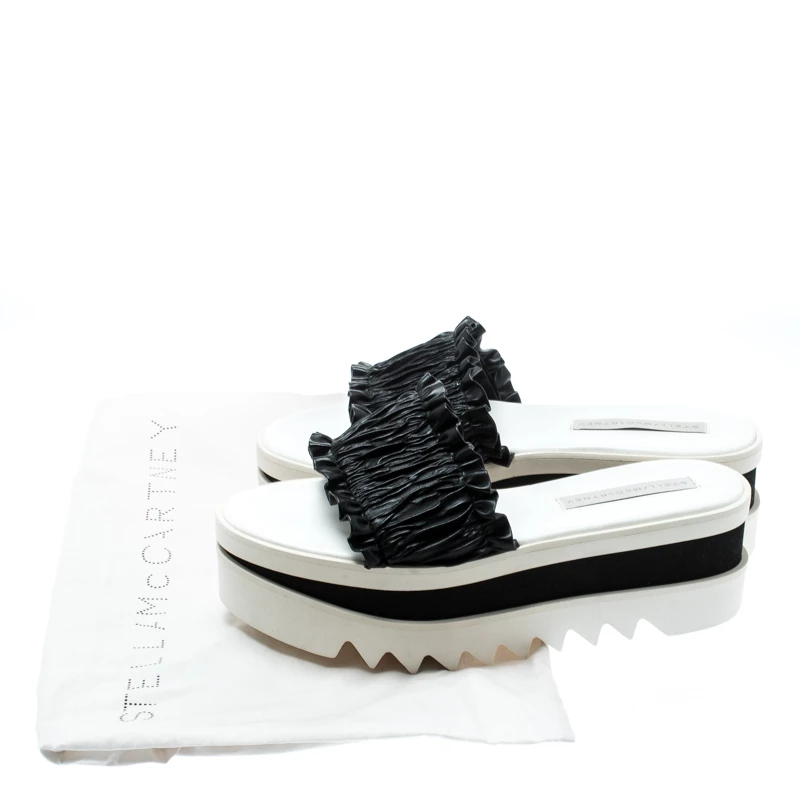 Stella McCartney Black Ruffle Faux Leather Platform Slide Sandals Size 40.5 For Women 10 Stella McCartney Black Ruffle Faux Leather Platform Slide Sandals Size 40.5 For Women - Image 8
