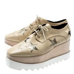 Stella McCartney Beige Faux Leather Elyse Star Platform Lace Up Derby Size 40 For Women -Stella McCartney Sales luxury women stella mccartney new shoes p194310 007