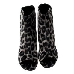 Stella McCartney Beige Leopard Printed Velvet Peep Toe Block Heel Ankle Boots Size 39 For Women -Stella McCartney Sales luxury women stella mccartney new shoes p198102 006