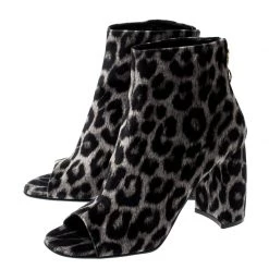 Stella McCartney Beige Leopard Printed Velvet Peep Toe Block Heel Ankle Boots Size 39 For Women -Stella McCartney Sales luxury women stella mccartney new shoes p198102 007