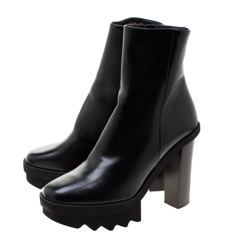 Stella McCartney Black Faux Leather Platform Ankle Boots Size 40 For Women 6 Stella McCartney Black Faux Leather Platform Ankle Boots Size 40 For Women - Image 4