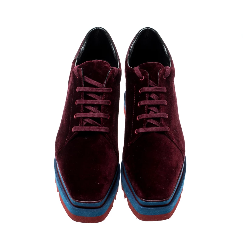 Stella McCartney Burgundy Velvet Elyse Sneakers Size 41 For Women 5 Stella McCartney Burgundy Velvet Elyse Sneakers Size 41 For Women - Image 3
