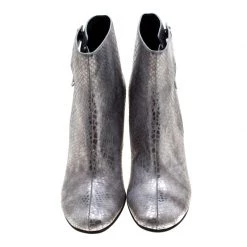 Stella McCartney Metallic Silver Python Embossed Faux Leather Ankle Boots Size 38 For Women -Stella McCartney Sales luxury women stella mccartney new shoes p208833 004