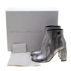Stella McCartney Metallic Silver Python Embossed Faux Leather Ankle Boots Size 38 For Women -Stella McCartney Sales luxury women stella mccartney new shoes p208833 009