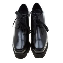 Stella McCartney Black Faux Leather Leana Wooden Wedge Lace-Up Oxfords Size 35 For Women -Stella McCartney Sales luxury women stella mccartney new shoes p209350 005