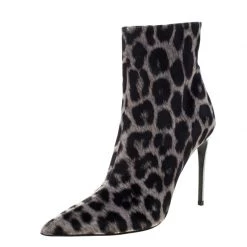 Stella McCartney Two Tone Leopard Print Velvet Ankle Boots Size 40 For Women