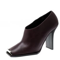 Stella McCartney Burgundy Faux Leather Square Toe Ankle Boots Size 38 For Women