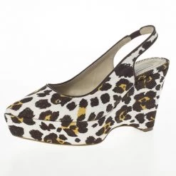 Stella McCartney Leopard Print Canvas Slingback Nathalie Wedges Size 38 For Women
