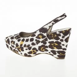 Stella McCartney Leopard Print Canvas Slingback Nathalie Wedges Size 38 For Women -Stella McCartney Sales luxury women stella mccartney new shoes p21305 003