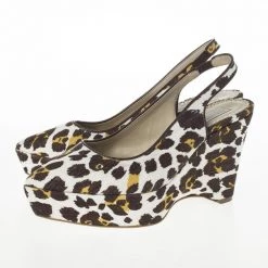 Stella McCartney Leopard Print Canvas Slingback Nathalie Wedges Size 38 For Women -Stella McCartney Sales luxury women stella mccartney new shoes p21305 005