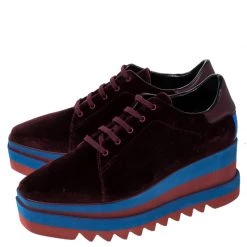 Stella McCartney Burgundy/Blue Velvet Elyse Platform Derby Size 40.5 For Women -Stella McCartney Sales luxury women stella mccartney new shoes p237403 001