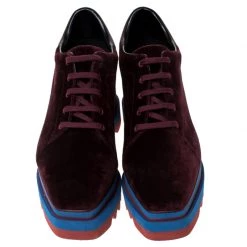 Stella McCartney Burgundy/Blue Velvet Elyse Platform Derby Size 40.5 For Women -Stella McCartney Sales luxury women stella mccartney new shoes p237403 005