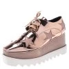 Stella McCartney Metallic Rose Gold Faux Leather Elyse Star Platform Lace Up Derby Size 38 For Women