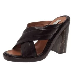 Stella McCartney Brown Faux Leather Veneer CrissCross Slides Size 39 For Women