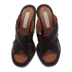Stella McCartney Brown Faux Leather Veneer CrissCross Slides Size 39 For Women -Stella McCartney Sales luxury women stella mccartney new shoes p2525 004