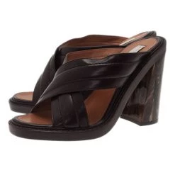 Stella McCartney Brown Faux Leather Veneer CrissCross Slides Size 39 For Women -Stella McCartney Sales luxury women stella mccartney new shoes p2525 005