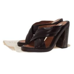 Stella McCartney Brown Faux Leather Veneer CrissCross Slides Size 39 For Women -Stella McCartney Sales luxury women stella mccartney new shoes p2525 012