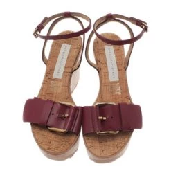 Stella McCartney Bordeaux Faux Leather Buckle Ankle Strap Wedges Size 38 For Women -Stella McCartney Sales luxury women stella mccartney new shoes p2526 004