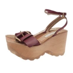 Stella McCartney Bordeaux Faux Leather Buckle Ankle Strap Wedges Size 38 For Women -Stella McCartney Sales luxury women stella mccartney new shoes p2526 005