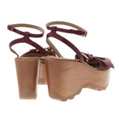 Stella McCartney Bordeaux Faux Leather Buckle Ankle Strap Wedges Size 38 For Women -Stella McCartney Sales luxury women stella mccartney new shoes p2526 006