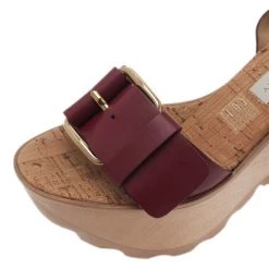 Stella McCartney Bordeaux Faux Leather Buckle Ankle Strap Wedges Size 38 For Women -Stella McCartney Sales luxury women stella mccartney new shoes p2526 008