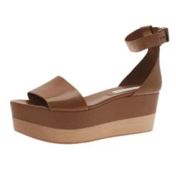 Stella McCartney Brown Faux Leather Lindsey Ankle Strap Wedge Sandals Size 41 For Women
