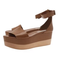 Stella McCartney Brown Faux Leather Lindsey Ankle Strap Wedge Sandals Size 41 For Women -Stella McCartney Sales luxury women stella mccartney new shoes p2566 004