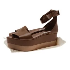 Stella McCartney Brown Faux Leather Lindsey Ankle Strap Wedge Sandals Size 41 For Women -Stella McCartney Sales luxury women stella mccartney new shoes p2566 011