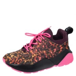 Stella McCartney Multicolor Leopard Print Fabric Eclypse Lace Up Sneakers Size 40 For Women