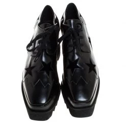 Stella McCartney Black Faux Leather And Velvet Elyse Star Platform Lace Up Booties Size 40 For Women -Stella McCartney Sales luxury women stella mccartney new shoes p267710 003