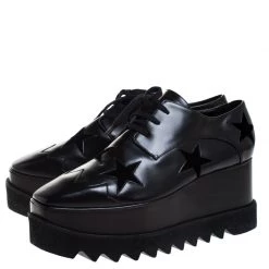 Stella McCartney Black Faux Leather And Velvet Elyse Star Platform Lace Up Booties Size 40 For Women -Stella McCartney Sales luxury women stella mccartney new shoes p267710 007