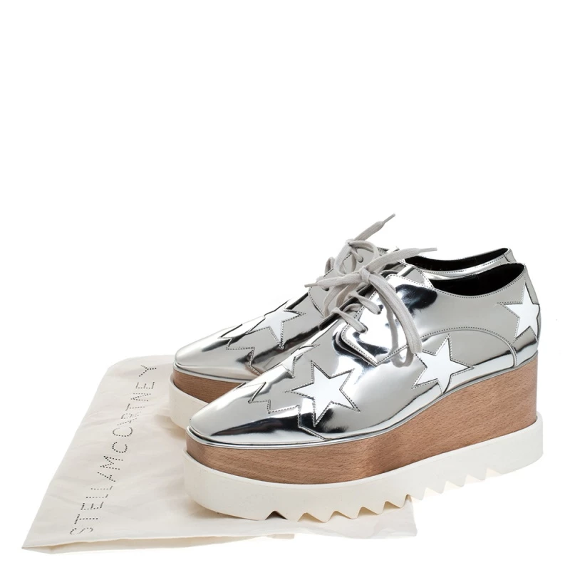 Stella McCartney Metallic Silver Faux Leather Elyse Star Platform Derby Size 41 For Women 10 Stella McCartney Metallic Silver Faux Leather Elyse Star Platform Derby Size 41 For Women - Image 8