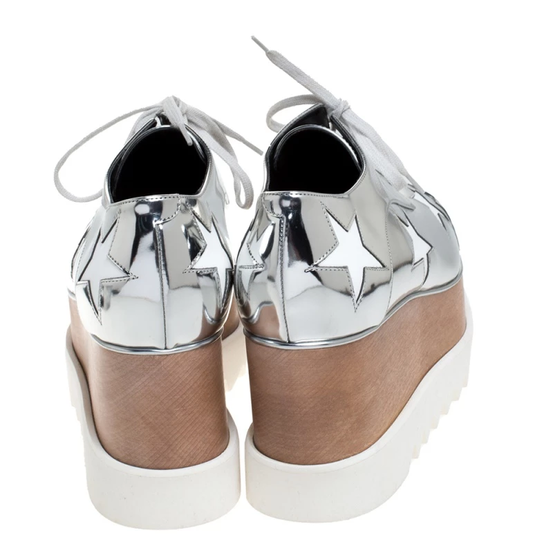 Stella McCartney Metallic Silver Faux Leather Elyse Star Platform Derby Size 41 For Women 7 Stella McCartney Metallic Silver Faux Leather Elyse Star Platform Derby Size 41 For Women - Image 5