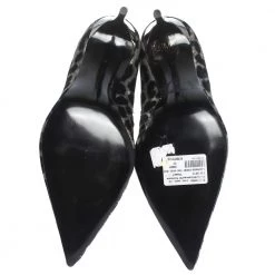 Stella McCartney Black Leopard Print Velvet Pointed Toe Ankle Booties Size 37 For Women -Stella McCartney Sales luxury women stella mccartney new shoes p299914 002