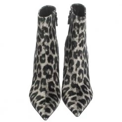 Stella McCartney Black Leopard Print Velvet Pointed Toe Ankle Booties Size 37 For Women -Stella McCartney Sales luxury women stella mccartney new shoes p299914 007