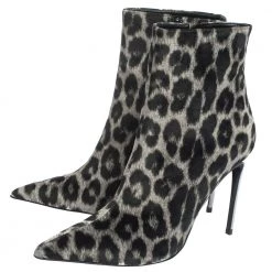 Stella McCartney Black Leopard Print Velvet Pointed Toe Ankle Booties Size 37 For Women -Stella McCartney Sales luxury women stella mccartney new shoes p299914 008