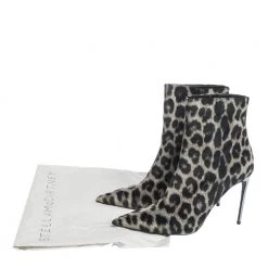 Stella McCartney Black Leopard Print Velvet Pointed Toe Ankle Booties Size 37 For Women -Stella McCartney Sales luxury women stella mccartney new shoes p299914 010