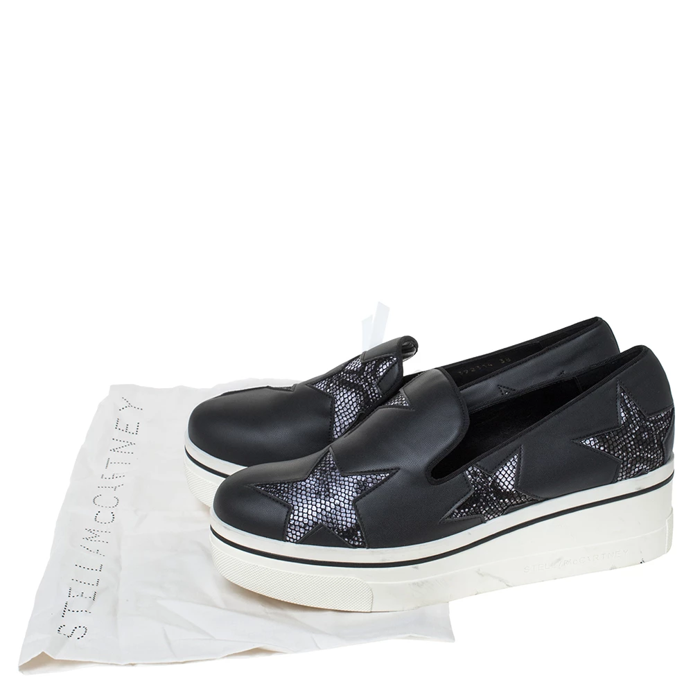 Stella McCartney Black Faux Leather Star Platform Slip On Sneakers Size 38 For Women 10 Stella McCartney Black Faux Leather Star Platform Slip On Sneakers Size 38 For Women - Image 8