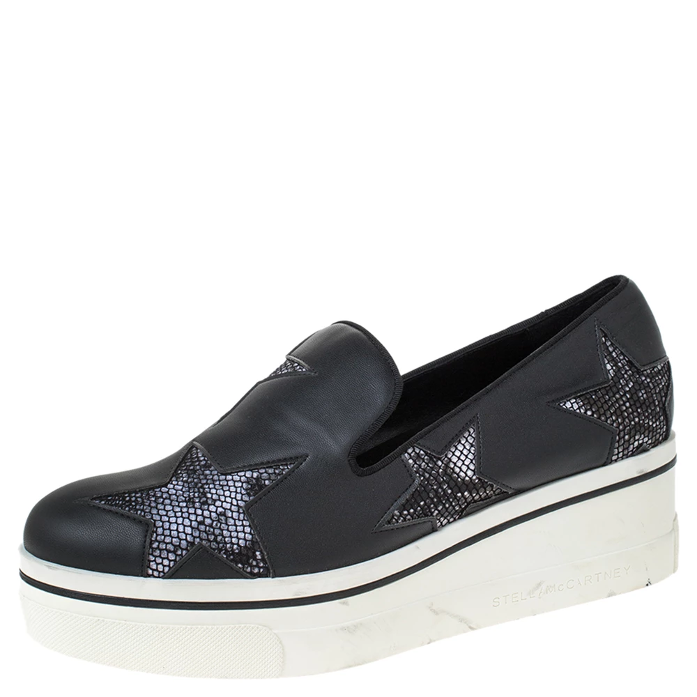 Stella McCartney Black Faux Leather Star Platform Slip On Sneakers Size 38 For Women 3 Stella McCartney Black Faux Leather Star Platform Slip On Sneakers Size 38 For Women