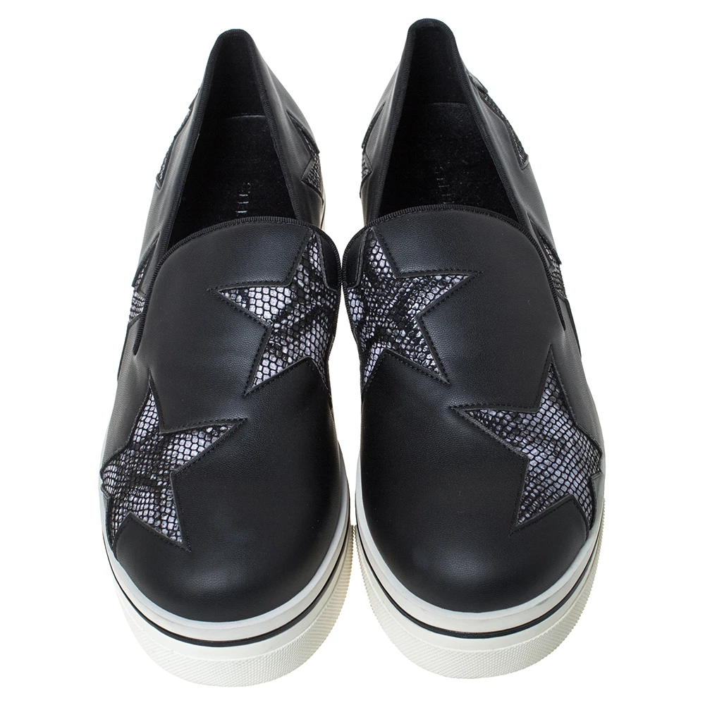 Stella McCartney Black Faux Leather Star Platform Slip On Sneakers Size 38 For Women 5 Stella McCartney Black Faux Leather Star Platform Slip On Sneakers Size 38 For Women - Image 3