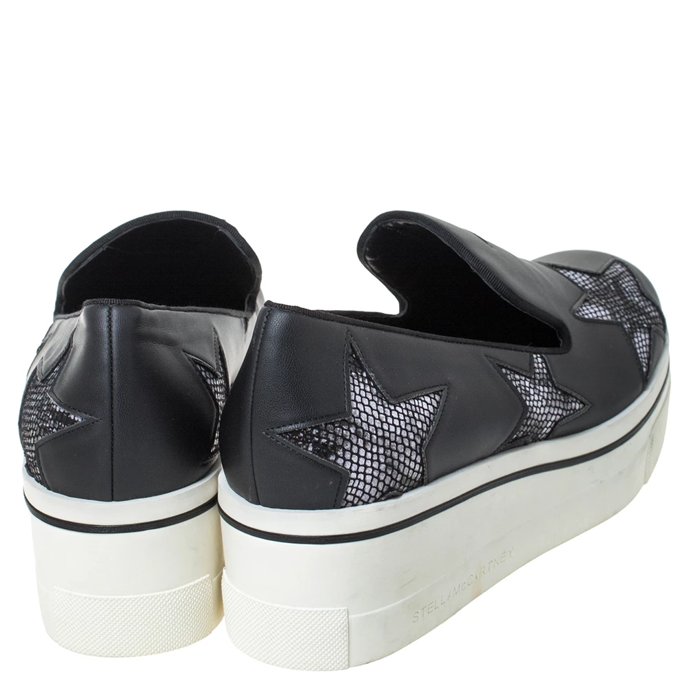 Stella McCartney Black Faux Leather Star Platform Slip On Sneakers Size 38 For Women 7 Stella McCartney Black Faux Leather Star Platform Slip On Sneakers Size 38 For Women - Image 5